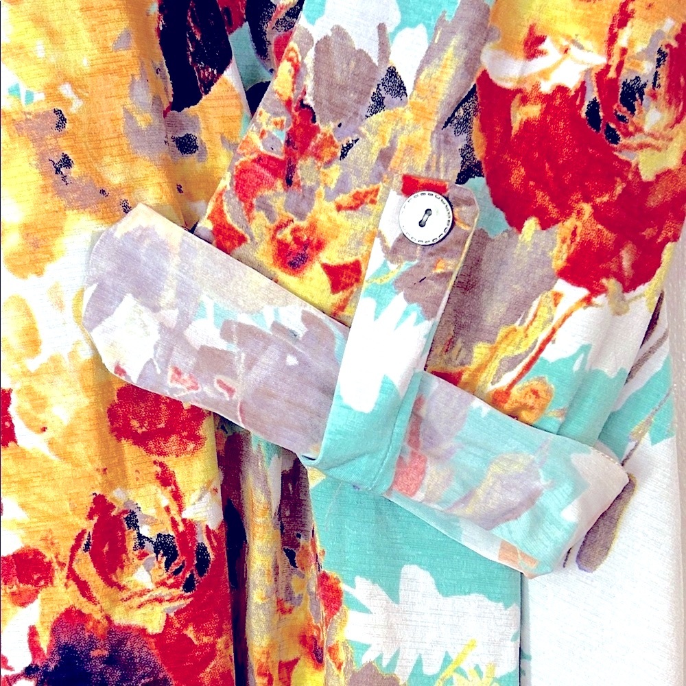 Honeyme Soft Teal and Rose Tunic Blouse - Picture 4 of 4